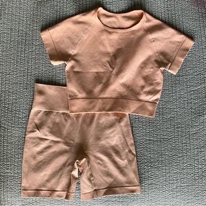 Peach/Orange Nylon Spandex Amazon Athletic Set